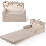 Photo 1 of Blissful Diary Kids Couch, 2-in-1 Soft Toddler Couch Fold Out, Toddler Chair Comfy, Convertible Sofa to Lounger with Cute Dinosaur Designs, Pale Khaki
