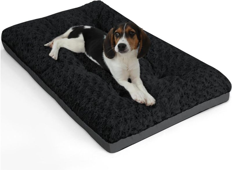 Photo 1 of Washable Dog Bed for Small Dogs Dog Crate Mat 24 inch Comfy Fluffy Kennel Pad Anti-Slip for Dogs Up to 25 lbs, 24" x 17", Black