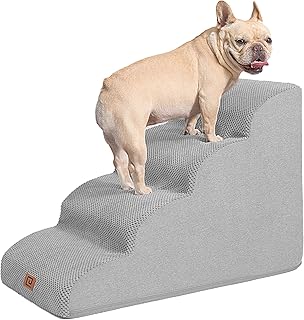 Photo 1 of EHEYCIGA Curved Dog Stairs Ramp for High Beds 19.7" H, 4-Step Dog Steps for Small Dogs and Cats, Pet Stairs for High Bed Climbing, Non-Slip Balanced Pet Step Indoor, Light Grey
