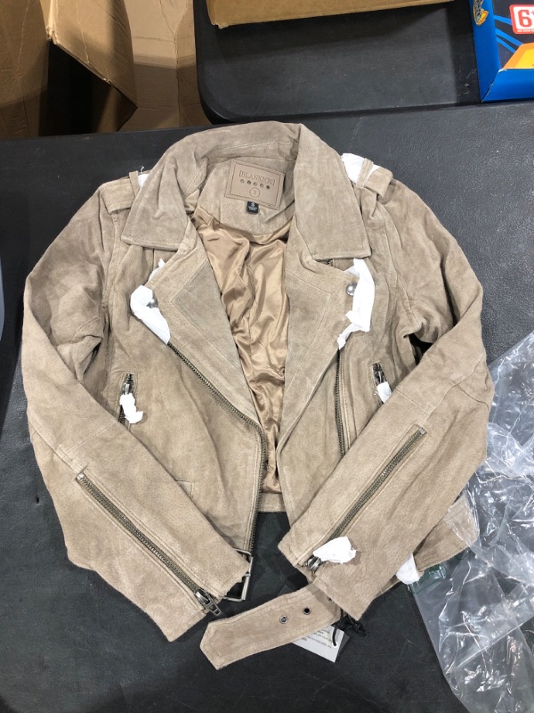 Photo 1 of [BLANKNYC] womens Luxury Clothing Cropped Suede Leather Motorcycle Jackets, Comfortable & Stylish Coats, French Taupe, Small