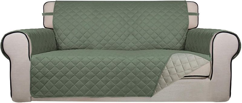 Photo 1 of PureFit Reversible Quilted Sofa Cover, Water Resistant Slipcover Furniture Protector, Washable Couch Cover with Non Slip and Elastic Straps for Kids, Pets (Oversized Sofa, Greyish Green/Beige)