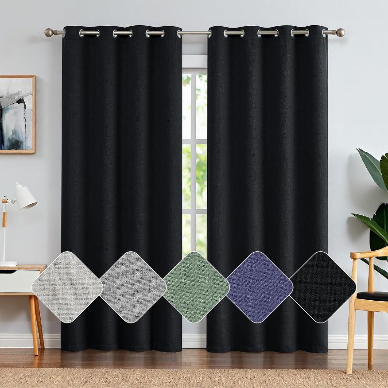 Photo 1 of jinchan 80% Blackout Curtains for Bedroom, Linen Textured Curtains 96 Inch Length 2 Panels Set, Thermal Insulated Drapes for Living Room, Grommet Top Window Treatments, Heathered Black
