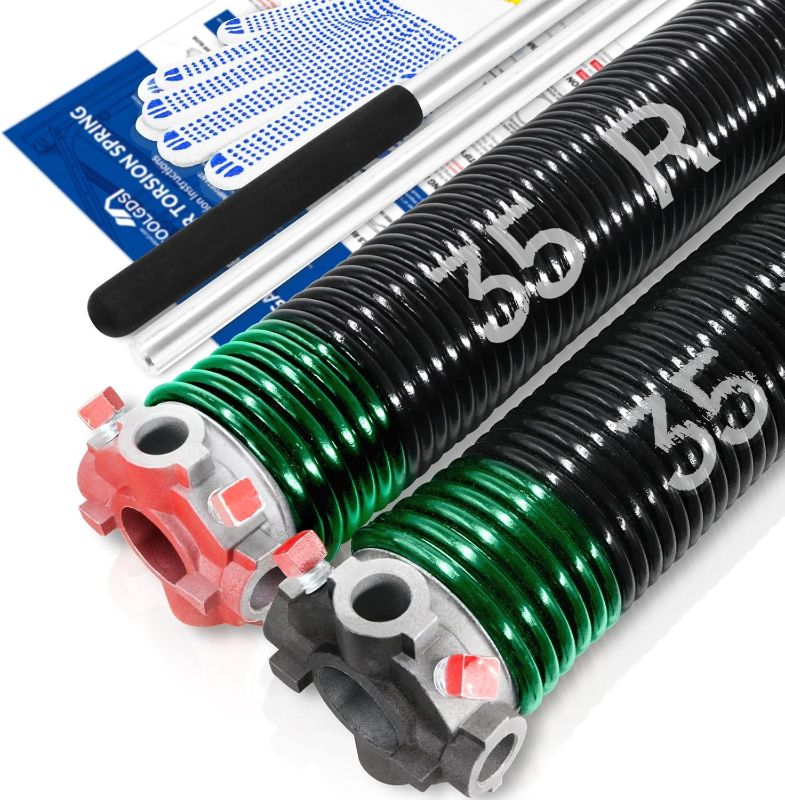 Photo 1 of Pair of 2" Garage Door Torsion Springs Set with Non-Slip Winding Bars & Gloves, High Precision Electrophoresis Oil-Free Black Coated for Replacement, MIN 16,000 Cycles (0.243 x 2" x 35'')
