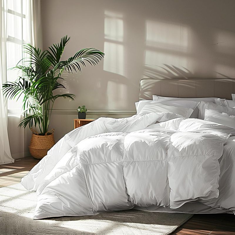 Photo 1 of Serta Goose Feather Down Fiber Cotton Comforter Queen Size - 100% Cotton Duvet Insert - Hotel Luxury Hypoallergenic Bedding Comforter Extra Warmth 90 x 90 Inch White
