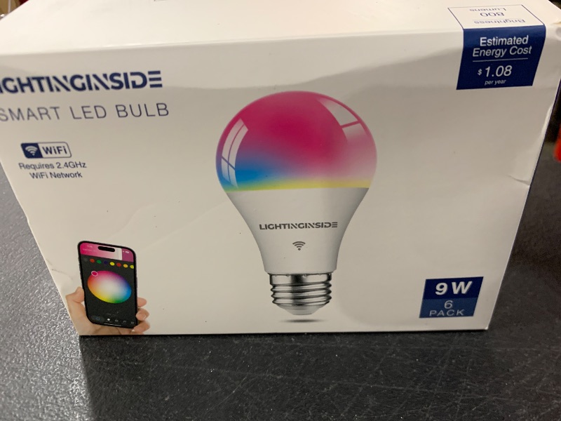 Photo 1 of Lightinginside Smart Light Bulbs 60W Equivalent, WiFi Smart Bulb Compatible with Alexa/Google Assistant/Smart Life, A19 E26 RGBCW Color Changing, No Hub Required,2.4G WiFi, ETL Listed, 9W 800LM, 6PCS
