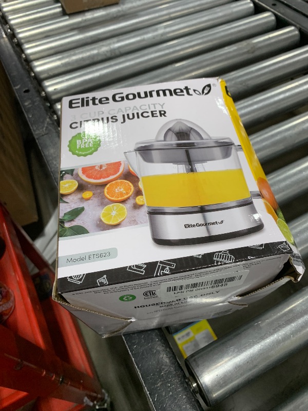 Photo 1 of Elite Gourmet ETS623 BPA-Free Electric Citrus Juicer, Compact, Large Volume, Pulp Control, Oranges, Lemons, Limes, Grapefruits with Easy Pour Spout, 24oz, Black/Stainless Steel