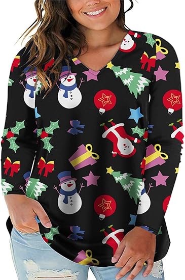 Photo 1 of VISLILY Plus Size Christmas Shirts for Women Holiday Tops Casual Tunics Tee
