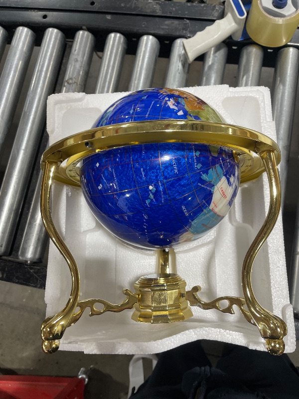 Photo 3 of Unique Art 13-Inch Tall Bahama Blue Pearl Swirl Ocean Table Top Gemstone World Globe with Gold Tripod