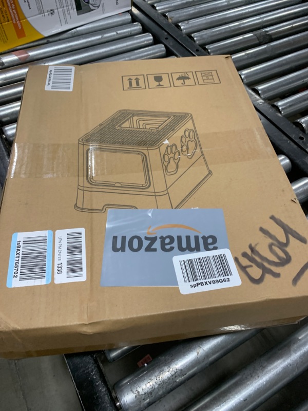 Photo 1 of Qualasision Enclosed Litter Box with Lid, X-Large Foldable Cat Litter Box, Covered Kitty Litter Box, Two-Way Entry and Exit Cat Box with Scoop, Odor Control, Easy to Clean(Coffee)