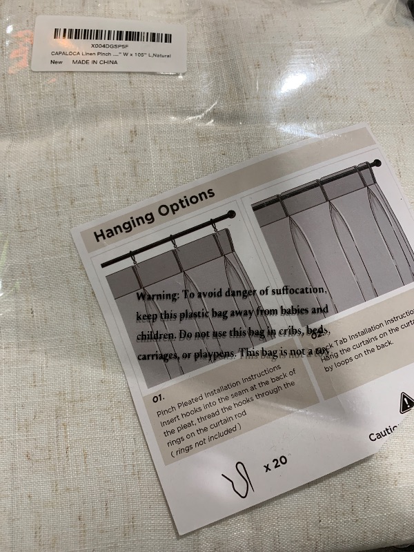 Photo 1 of CAPALOCA Pinch Pleated Blackout Curtains 105 Inch Long, Linen Blend, 100% Blackout Drapes with 20 Hooks, Ideal for Bedroom and Living Room, 40" W x 105" L (Pack of 2), Natural