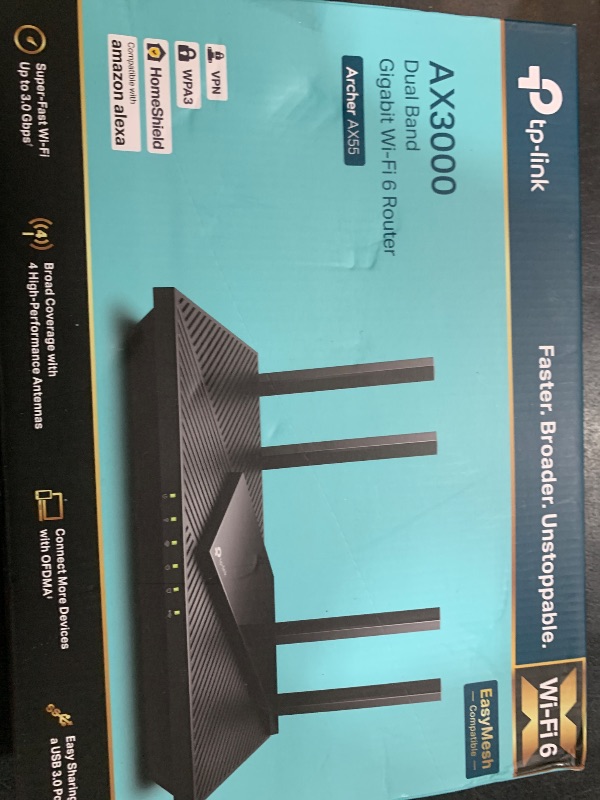 Photo 1 of TP-Link AX3000 WiFi 6 Router – 802.11ax Wireless Router, Gigabit, Dual Band Internet Router, VPN Router, OneMesh Compatible (Archer AX55)