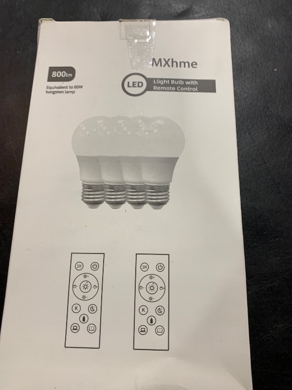 Photo 2 of MXhme A19 LED Light Bulbs with Remote Control, 800LM 9W (60W Equivalent) Bulbs,Stepless Dimmable 3000K-6000K,E26 Base,CRI 80+,2.4GHz,25000+ Hours Lifespan,Light Bulb for Home Decor,4Bulb & 2Remote