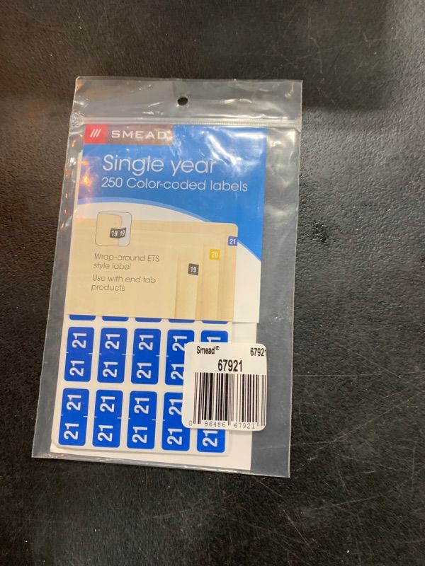 Photo 2 of Smead ETS Color-Coded Year Label, 2021, Label Sheet, Light Blue, 250 per Pack (67921)