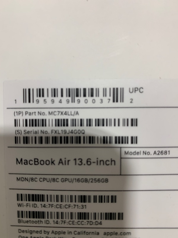 Photo 5 of Apple 2022 MacBook Air Laptop with M2 chip: Built for Apple Intelligence, 13.6-inch Liquid Retina Display, 16GB RAM, 256GB SSD Storage, Backlit Keyboard, 1080p FaceTime HD Camera; Midnight