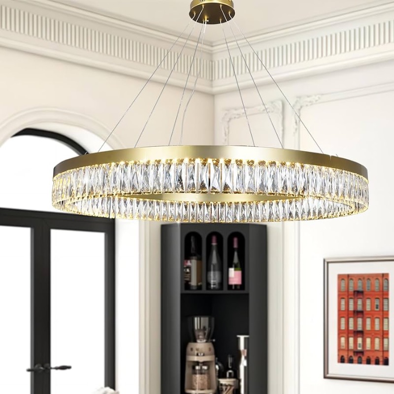 Photo 1 of Large Gold Modern LED Crystal Chandeliers D39 H5.5 Luxury Pendant Ceiling Lights Adjustable Ceiling Hanging Lamp for Living Room Dining Room Bedroom