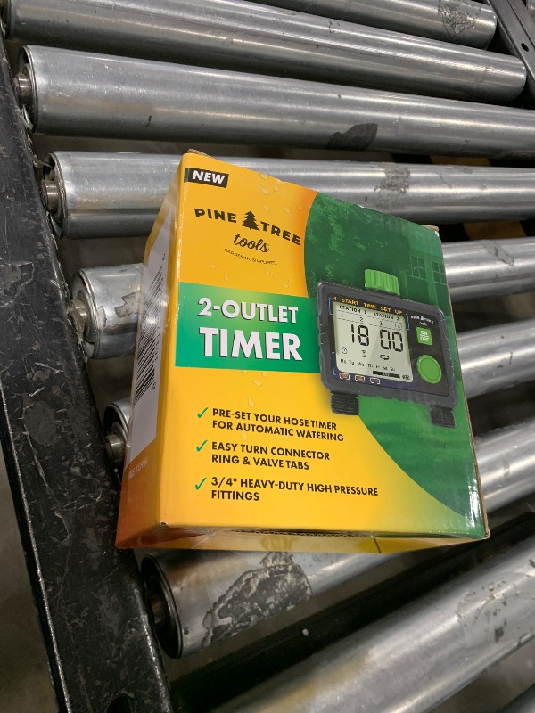 Photo 1 of Pine Tree Tools Hose Timer - Programmable Water Timer for Garden Hose, Automatic & Manual Watering System, Outdoor Faucet Timer for Lawn, Garden & Yard, Battery Operated, 2 Outlet Hose Watering Timer