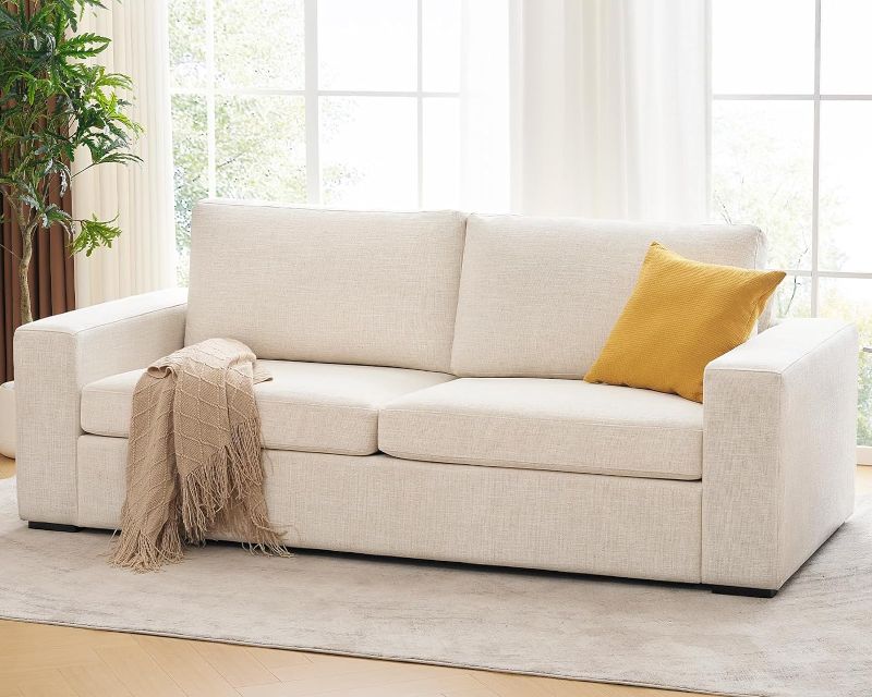 Photo 1 of Modern Sofa Couches for Living Room, 3 Seater Sofa, Natural Linen Deep Seat Sofa with Upholstered Cushion&Detachable Cover, Comfy Sofa Couch for Small Space, Apartment, Cream