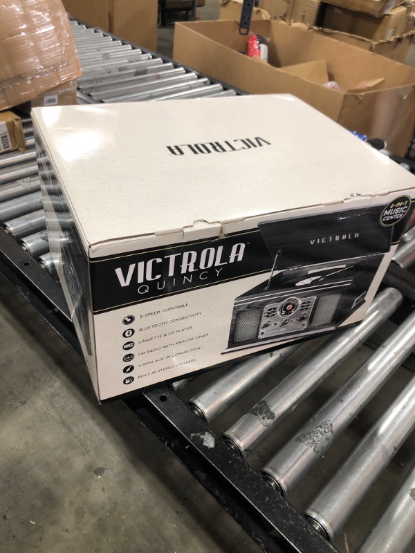 Photo 1 of Victrola Nostalgic 6-in-1 Bluetooth Record Player & Multimedia Center with Built-in Speakers - 3-Speed Turntable, CD & Cassette Player, AM/FM Radio | Wireless Music Streaming | Grey | wood