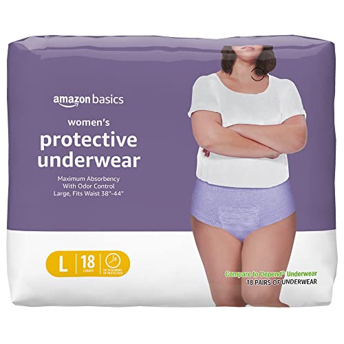Photo 1 of Amazon Basics Incontinence & Postpartum Underwear for Women, Maximum Absorbency, Large, 18 Count, 1 Pack (Previously Solimo)