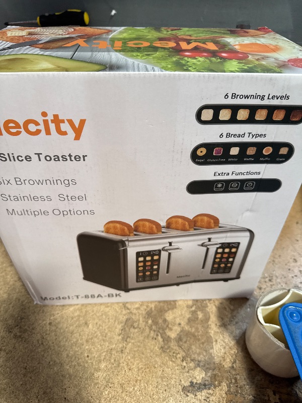 Photo 1 of **Major Damage**only the right side works **
Mecity 4 Slice Toaster with Touch Screen Control, 4 Wide Slots, Stainless Steel Smart Bread Toaster for Bagels, Muffins, Waffles, Dual Control Panel, Timer, Defrost, Reheat, 120V 1650W, Matt Black
