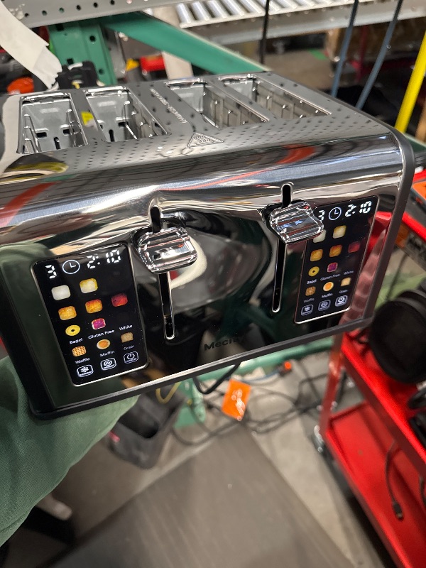 Photo 1 of **Major Damage**only the right side works **
Mecity 4 Slice Toaster with Touch Screen Control, 4 Wide Slots, Stainless Steel Smart Bread Toaster for Bagels, Muffins, Waffles, Dual Control Panel, Timer, Defrost, Reheat, 120V 1650W, Matt Black
