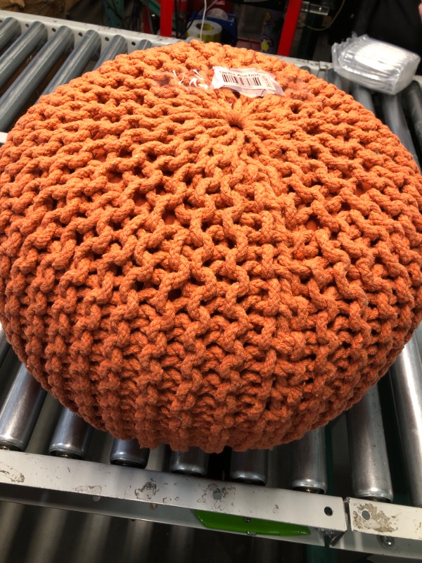 Photo 1 of (FAIR/USE) RIANGI Round Ottoman, Large Pouf for Living Room, Boho Knit Cotton Poofy Ottoman, Ideal for Bedroom Sitting, Farmhouse Couch Poufs