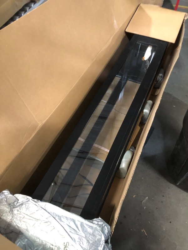Photo 1 of ***DAMAGED - ONE OF THE GLASS PANES IS CRACKED - SEE PICTURES***
Howard Miller Houston Floor Clock II, Modern Gloss Black Finish Grid Pendulum Triple-Chime Movement, White Dial Grandfather Illuminated Home Decor for Bedroom, Office & Living Room