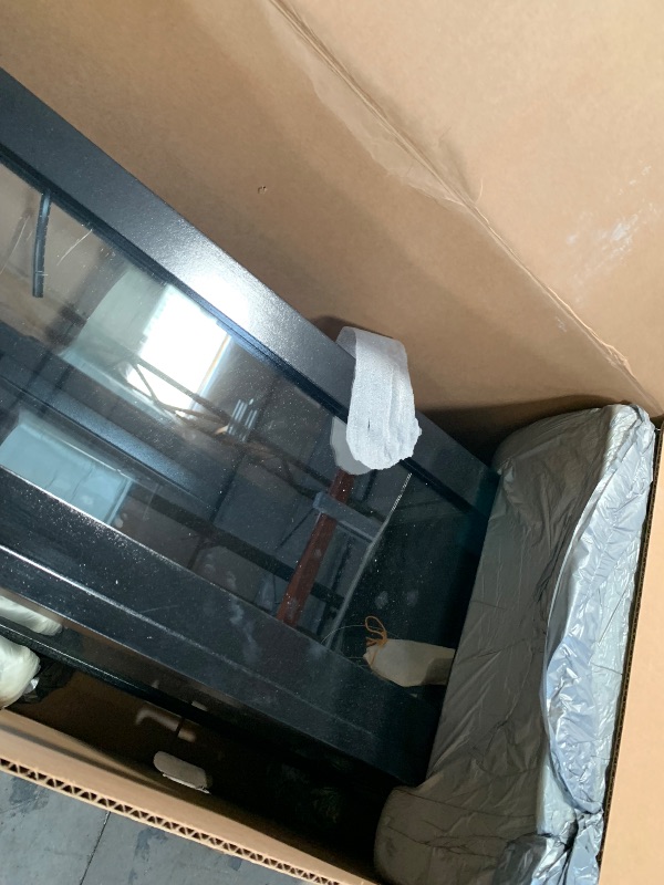 Photo 1 of ***DAMAGED - ONE OF THE GLASS PANES IS CRACKED - SEE PICTURES***
Howard Miller Houston Floor Clock II, Modern Gloss Black Finish Grid Pendulum Triple-Chime Movement, White Dial Grandfather Illuminated Home Decor for Bedroom, Office & Living Room