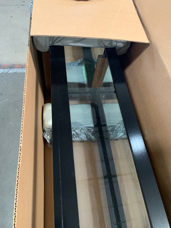 Photo 1 of ***DAMAGED - ONE OF THE GLASS PANES IS CRACKED - SEE PICTURES***
Howard Miller Houston Floor Clock II, Modern Gloss Black Finish Grid Pendulum Triple-Chime Movement, White Dial Grandfather Illuminated Home Decor for Bedroom, Office & Living Room