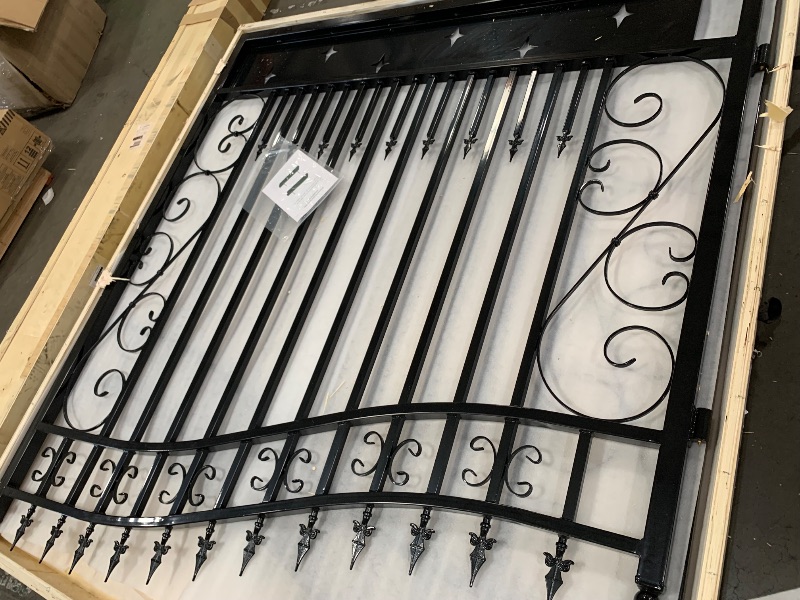 Photo 1 of *BOTH POLES INCLUDED* Driveway Gate,Dual Swing Driveway Gates,Floral Pattern Design Metal Security Outdoor Gates for Yard (Black, 14 x 7 Feet)