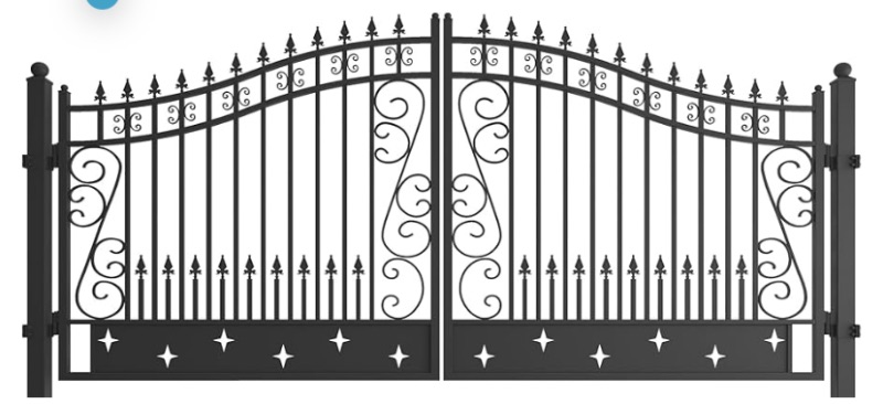 Photo 1 of *BOTH POLES INCLUDED* Driveway Gate,Dual Swing Driveway Gates,Floral Pattern Design Metal Security Outdoor Gates for Yard (Black, 14 x 7 Feet)
