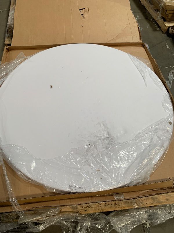 Photo 1 of *DIRTYT & DAMAGED TOP* Flash Furniture Elon 6' Round All-Occasion Plastic Folding Event Table, Foldable Portable Banquet Table for Indoor/Outdoor Events, White