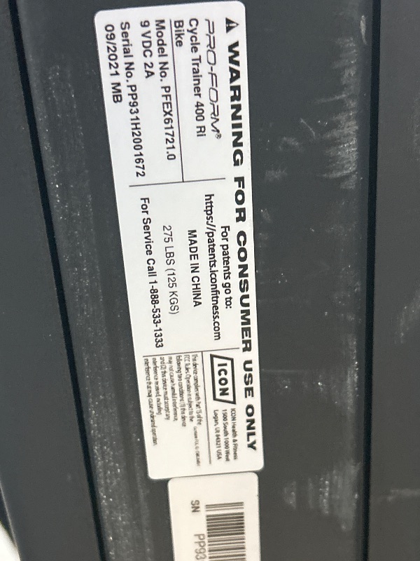 Photo 1 of *** SEE NOTES *** ProForm Recumbent Exercise Bike 400 Ri - Black, 8 Resistance Levels, Magnetic, Foldable
