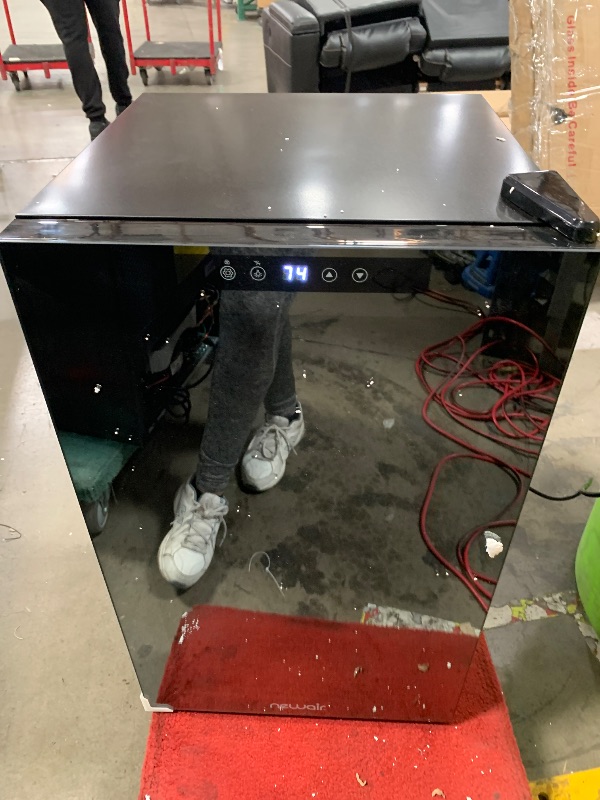 Photo 1 of *POWERS ON* Newair 24 Bottle Wine Cooler Refrigerator | Shadow Series | Freestanding Mirrored Wine and Beverage Fridge with Double-Layer Tempered Glass Door & Compressor Cooling For Reds, Whites, & Sparkling Wine