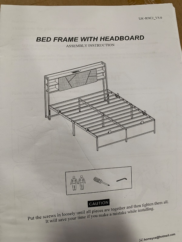 Photo 1 of *UNKNOWN SIZE* Unikito Cool Size Bed Frame with RGB LED Lights and Power Outlets, Sturdy Platform Bed with Storage Upholstered Headboard, Strong Metal Slats, No Box Spring Needed, Easy Assembly, Vintage
