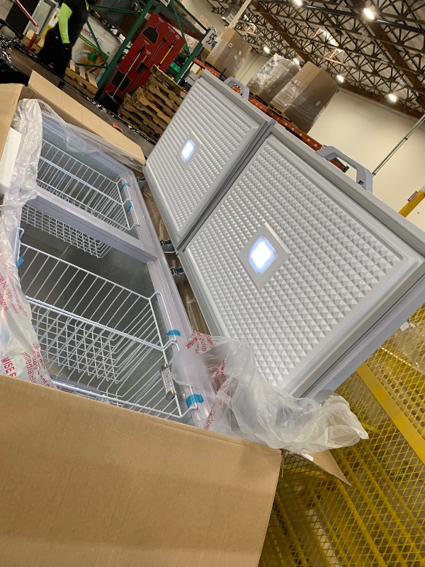 Photo 1 of VEVOR Chest Freezer, 19.8 Cu.ft / 561 L Large Deep Freezer with Split Top Double Locking Lids, Freestanding Commercial Chest Freezer & 4 Removable Baskets, 7-Level Adjustable Temp, LED Light, 6 Wheels