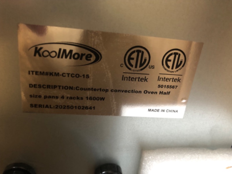 Photo 1 of ***FINAL SALE NON REFUNDABLE PLEASE SEE CLERK NOTES*** KoolMore 23 in. Commercial Countertop Convection Oven for Half-Size Pans with 4 Racks 1600W of Power in Stainless-Steel, ETL Listed for Safety and Sanitation (KM-CTCO-15)