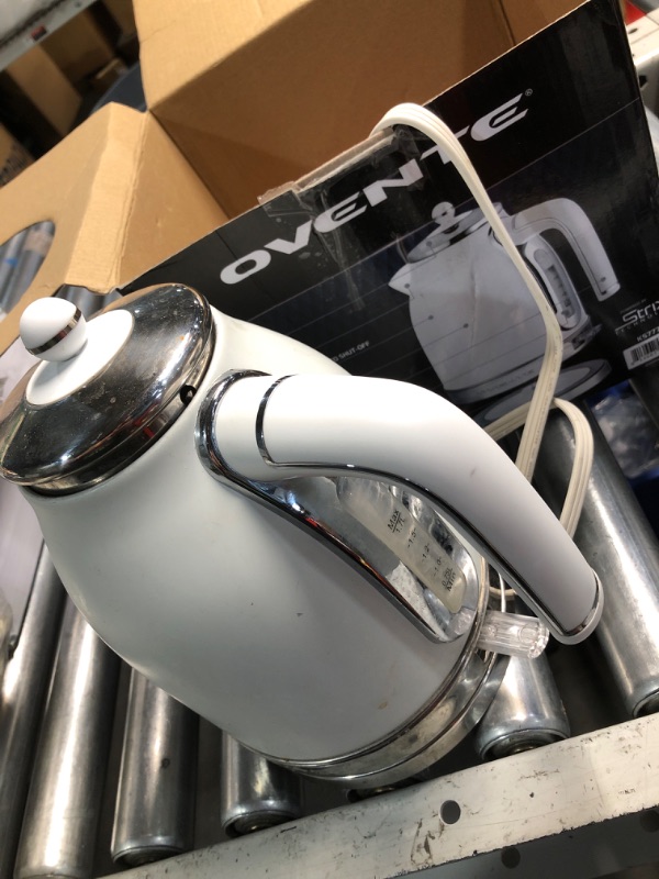 Photo 1 of ***(HEAVILY USED)***
OVENTE Electric Stainless Steel Hot Water Kettle 1.7 Liter Victoria Collection, 1500 Watt Power Tea Maker Boiler with Auto Shut-Off Boil Dry Protection Removable Filter and Water Gauge, White Matte
