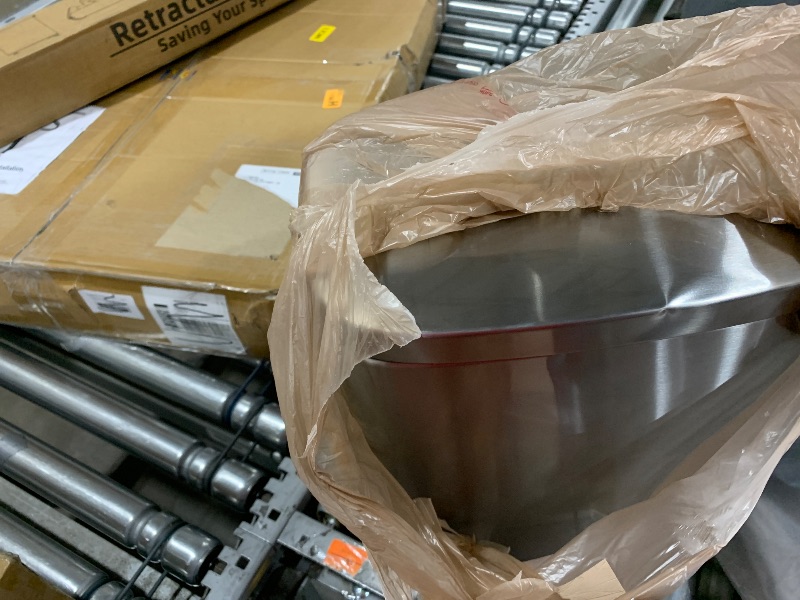 Photo 1 of Amazon Basics Smudge Resistant Small Rectangular Trash Can With Soft-Close Foot Pedal for Bathroom/ Living room, Brushed Stainless Steel,12 l/3.1 gallon, Satin Nickel Finish,11.3"L x 9.9"W x 15.1"H