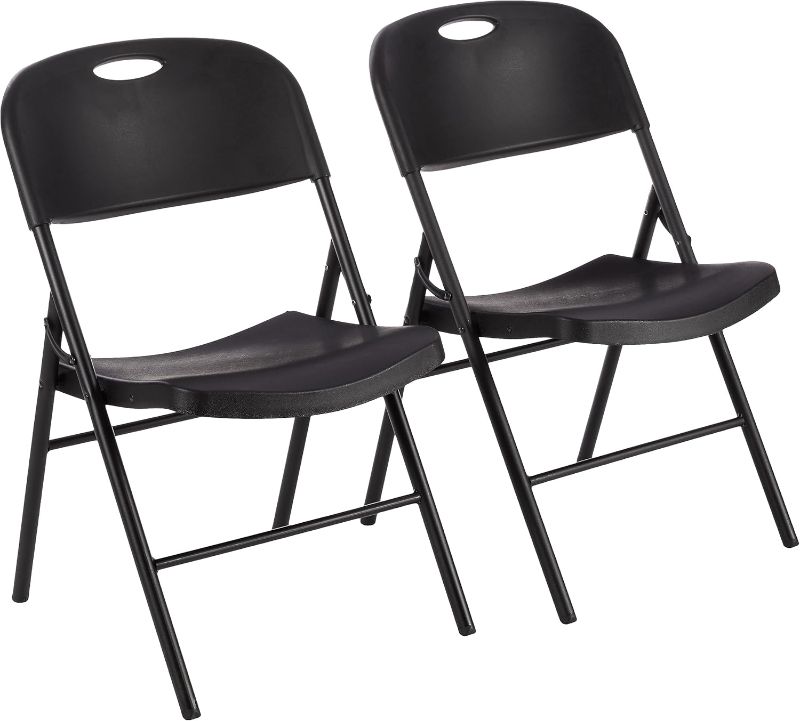 Photo 1 of Amazon Basics Foldable Portable Sturdy Folding Plastic Chair, 350-Pound Capacity, Black, 2-Pack