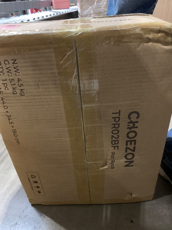 Photo 1 of CHOEZON Hanging Pot Rack, Pot Rack Wall Mounted, 2-Tier Kitchen Pot and Lid Organizer, Wall-Mounted Pot Rack with 12 Hooks, for Kitchen Storage of Pots, Pans, Utensils, Rustic Brown TPR02BF