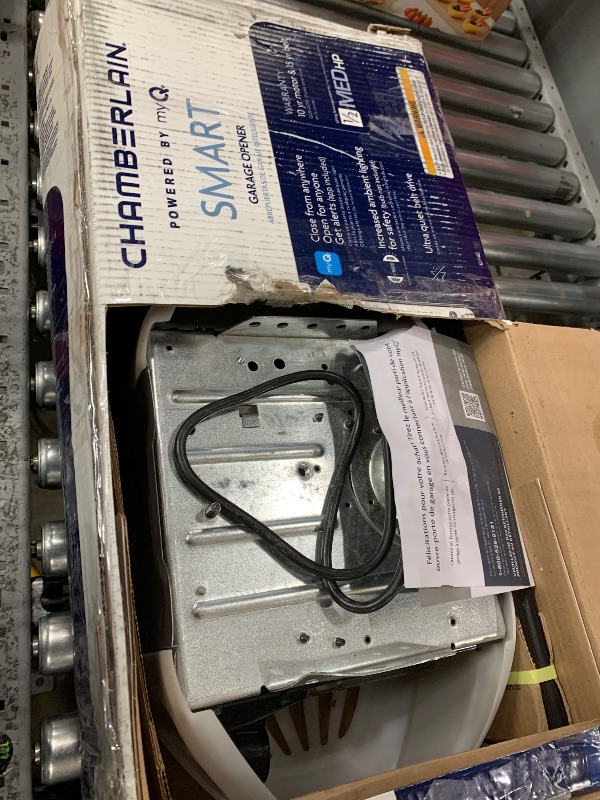Photo 1 of ***USED - INCOMPLETE - MISSING NUMEROUS PARTS - SEE PICTURES***
CHAMBERLAIN B2401 Smart Quiet Belt Drive Garage Door Opener, Gray