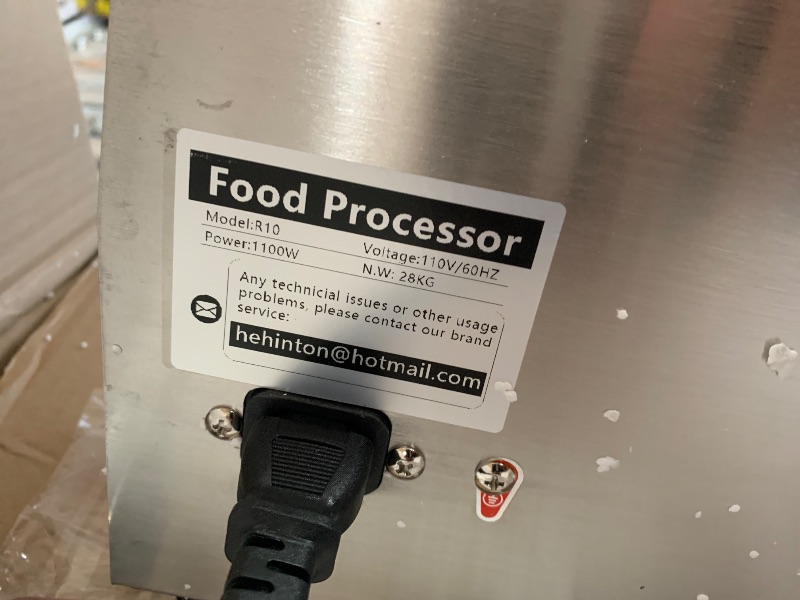Photo 1 of NON-FUNCTIONING 

MOTOR Hehinton 110V Commercial Food Processor 10L/2.64GAL, 1100W Powerful Food Chopper with 2 Extra S-Curve Blades, Multi-functional Processor [Chop, Mince, Puree] for Vegetables, Meat, Grains, Nuts