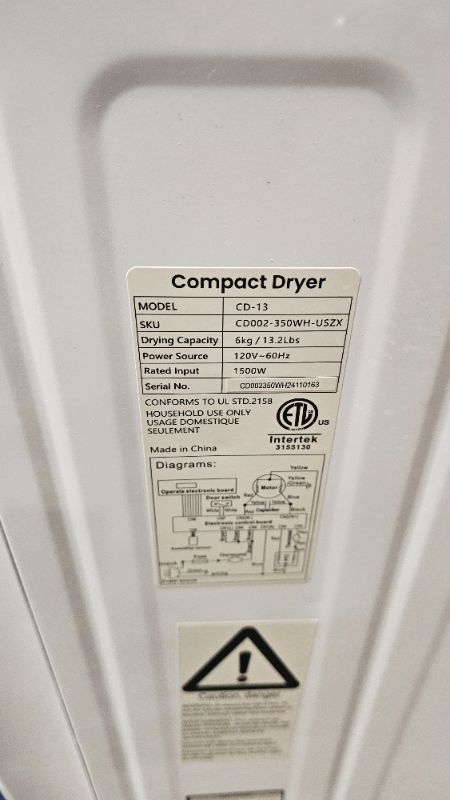 Photo 1 of Euhomy Compact Laundry Dryer, 3.5 cu ft Front Load Stainless Steel Clothes Dryers With Exhaust Pipe, 1500W, LCD Control Panel Four-Function Portable Dryer For Apartments, Home, Dorm, White