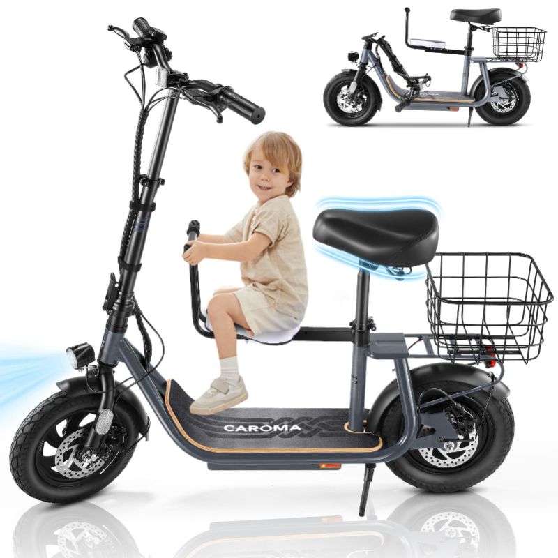Photo 1 of ***PARTS ONLY***Caroma 560W Peak Electric Scooter with Seats, 12 Miles Max Range Electric Scooter with Child Seat, 20mph Top Speed Commuter Ebike for Adults&Teens, Adjustable Electric Scooter with Basket