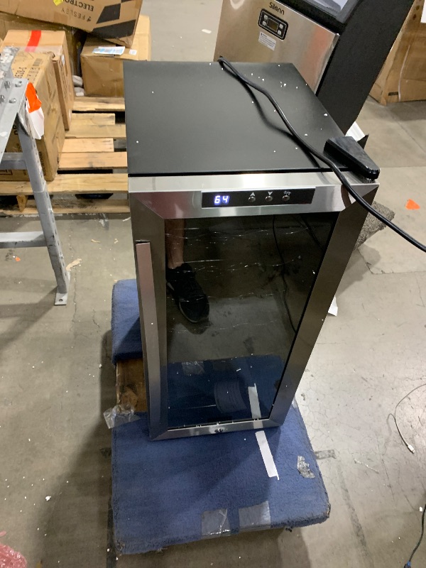 Photo 1 of (USED/FAIR) (POWER TESTED) (DENTED) SCHMÉCKÉ 18 Bottle Compressor Wine Cooler Refrigerator w/Lock - Large Freestanding Wine Cellar For Red, White, Champagne or Sparkling Wine - 41f-64f Digital Temperature Control Fridge Stainless Steel