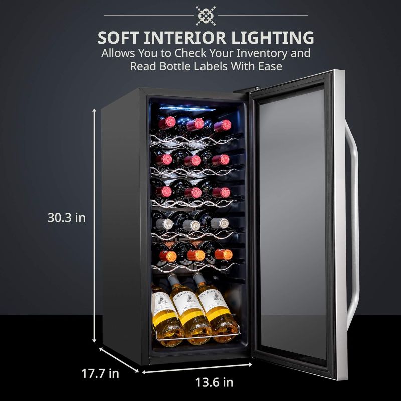 Photo 1 of (USED/FAIR) (POWER TESTED) (DENTED) SCHMÉCKÉ 18 Bottle Compressor Wine Cooler Refrigerator w/Lock - Large Freestanding Wine Cellar For Red, White, Champagne or Sparkling Wine - 41f-64f Digital Temperature Control Fridge Stainless Steel