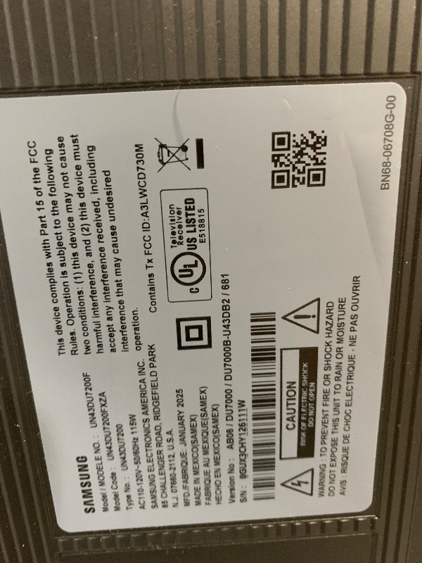 Photo 1 of ****************SCREEN DAMAGED, NON-FUNCTIONAL**************

SAMSUNG 43-Inch Class Crystal UHD 4K DU7200 Series HDR Smart TV w/Object Tracking Sound Lite, PurColor, Motion Xcelerator, Mega Contrast, Q-Symphony (UN43DU7200, 2024 Model)