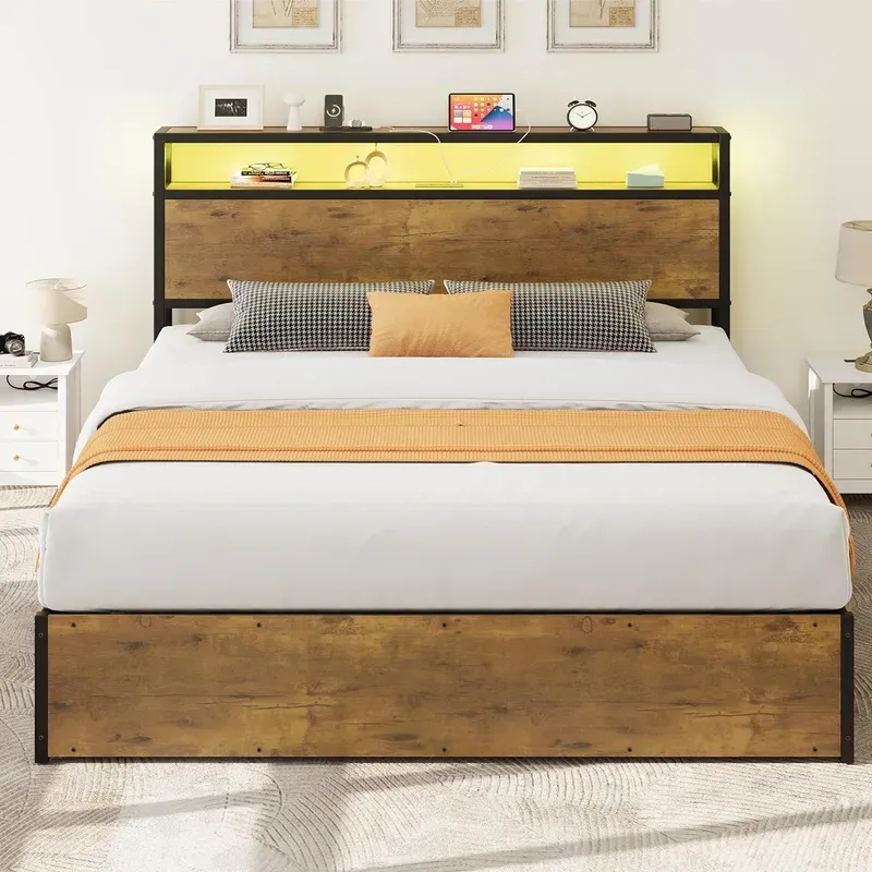 Photo 1 of ***************WOOD IS GREY, NOT BROWN*******************

YITAHOME Lift Storage Bed Frame, Queen Size Bed Frame with 2-Tier Storage Shelf Headboard, LED Light Platform Bed Frame with Charging Station, No Spring Box Needed, Grey