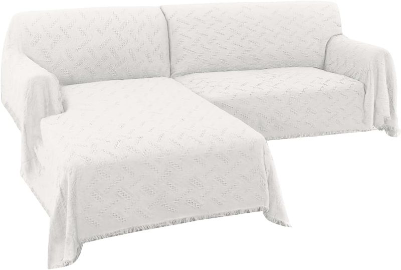 Photo 1 of (BAGGED) (USED/FAIR) Turquoize Sectional Couch Covers L Shape Couch Cover Sectional Sofa Cover Washable 2 Pieces Couch Covers for Sectional Sofa Feature Geometrical Woven Jacquard Fabric (Chaise/2 Seats, White)
